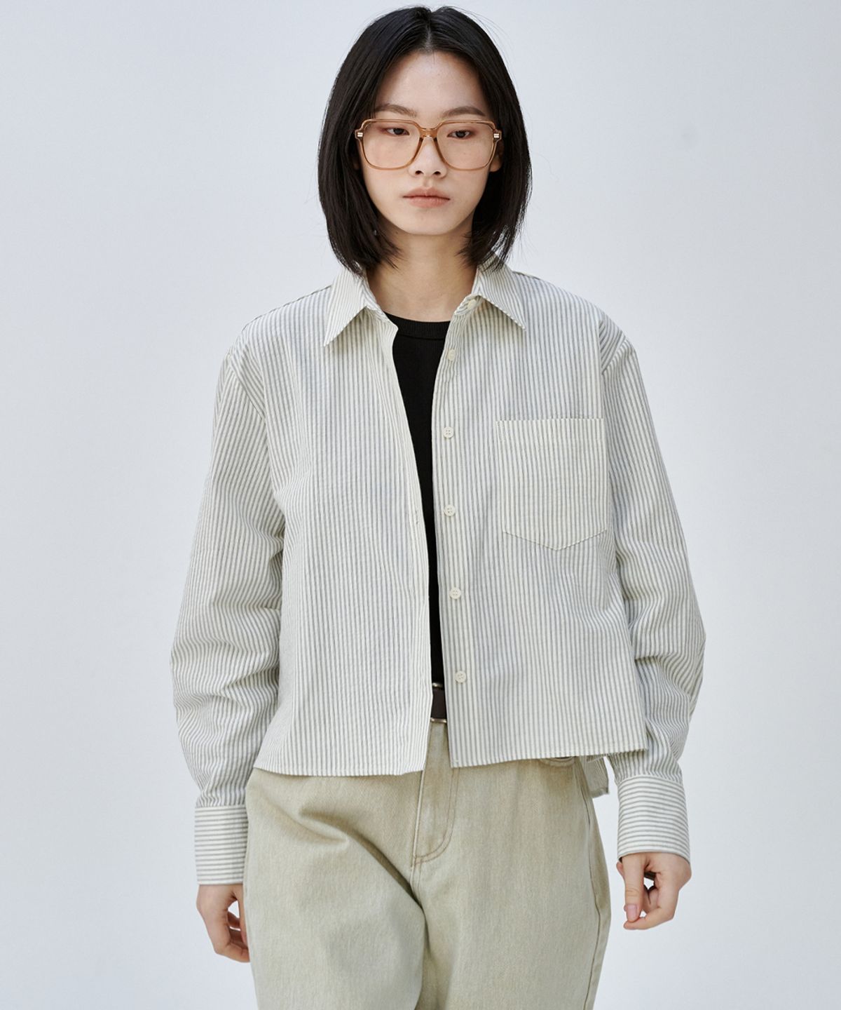 마롭(MALOUPE) 4123 크롭 스트라이프 셔츠 (크림)