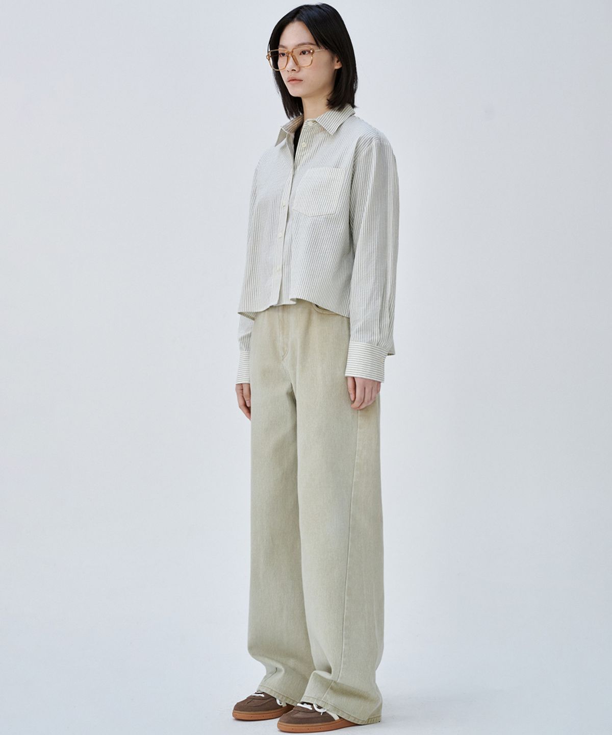 마롭(MALOUPE) 4123 크롭 스트라이프 셔츠 (크림)