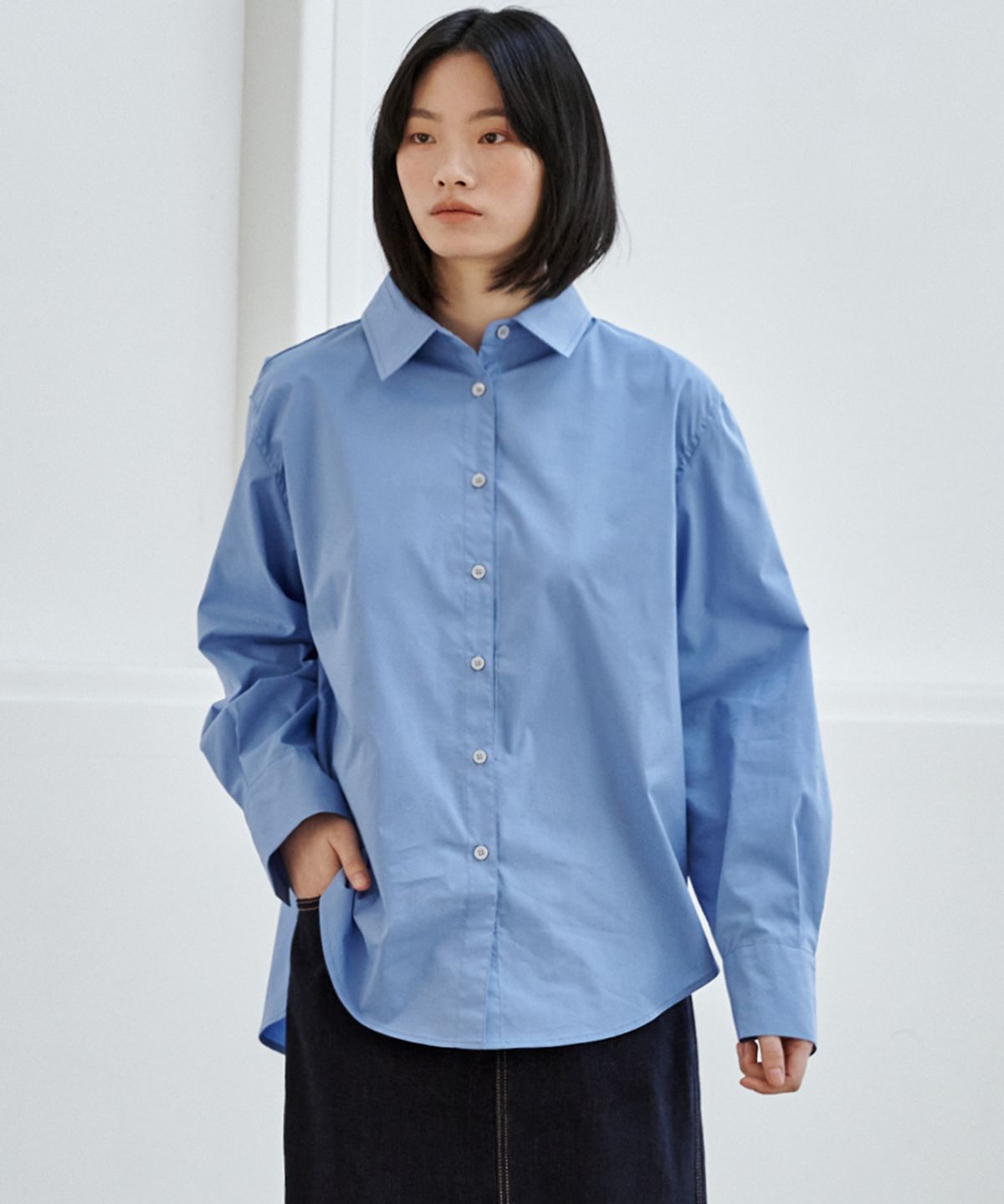 마롭(MALOUPE) 4122 레귤러핏 솔리드 셔츠 (블루)