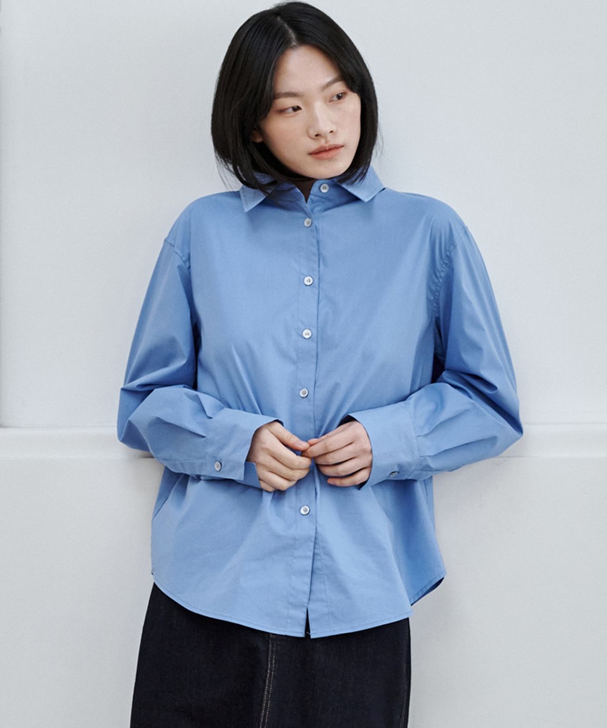 마롭(MALOUPE) 4122 레귤러핏 솔리드 셔츠 (블루)