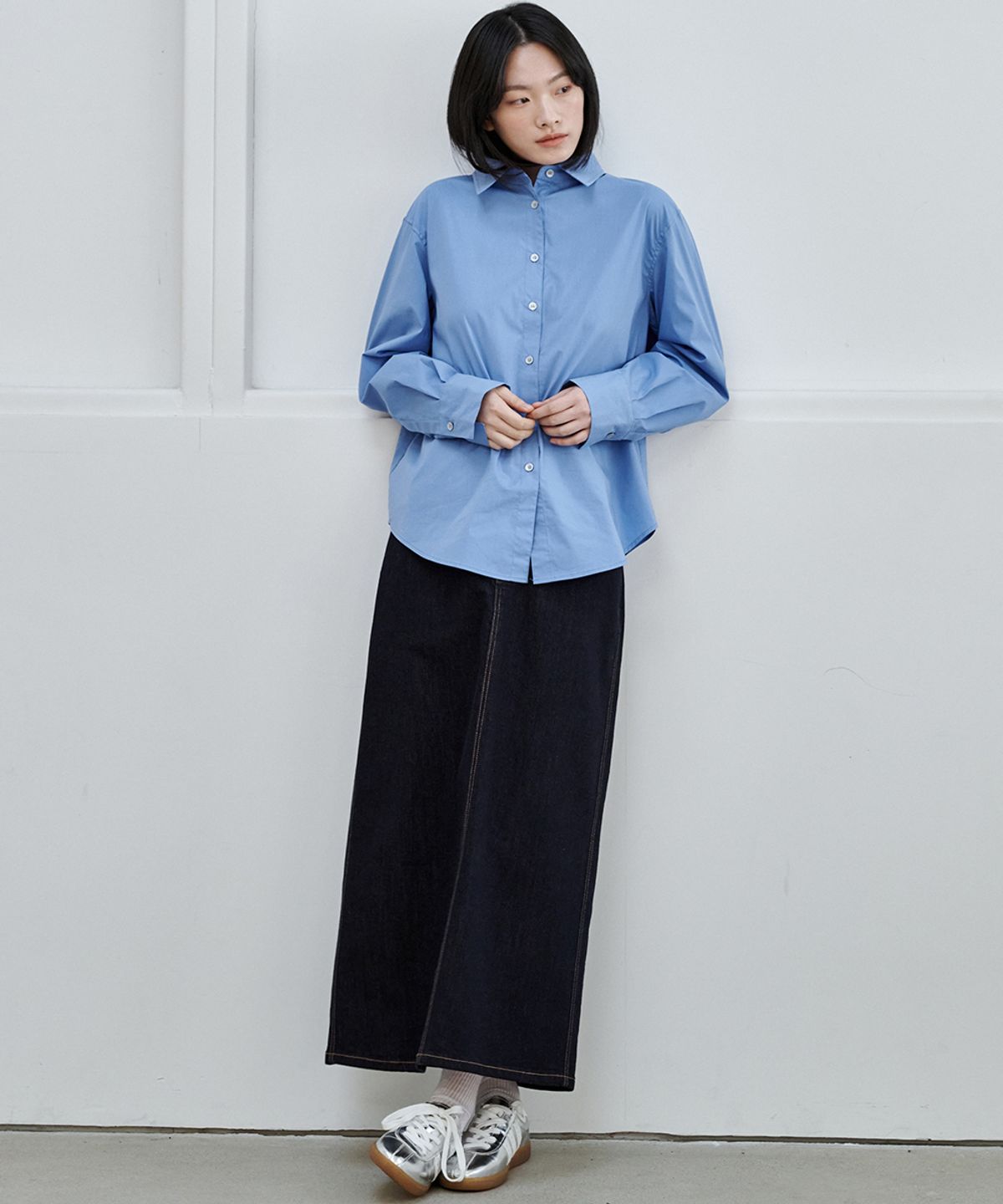 마롭(MALOUPE) 4122 레귤러핏 솔리드 셔츠 (블루)