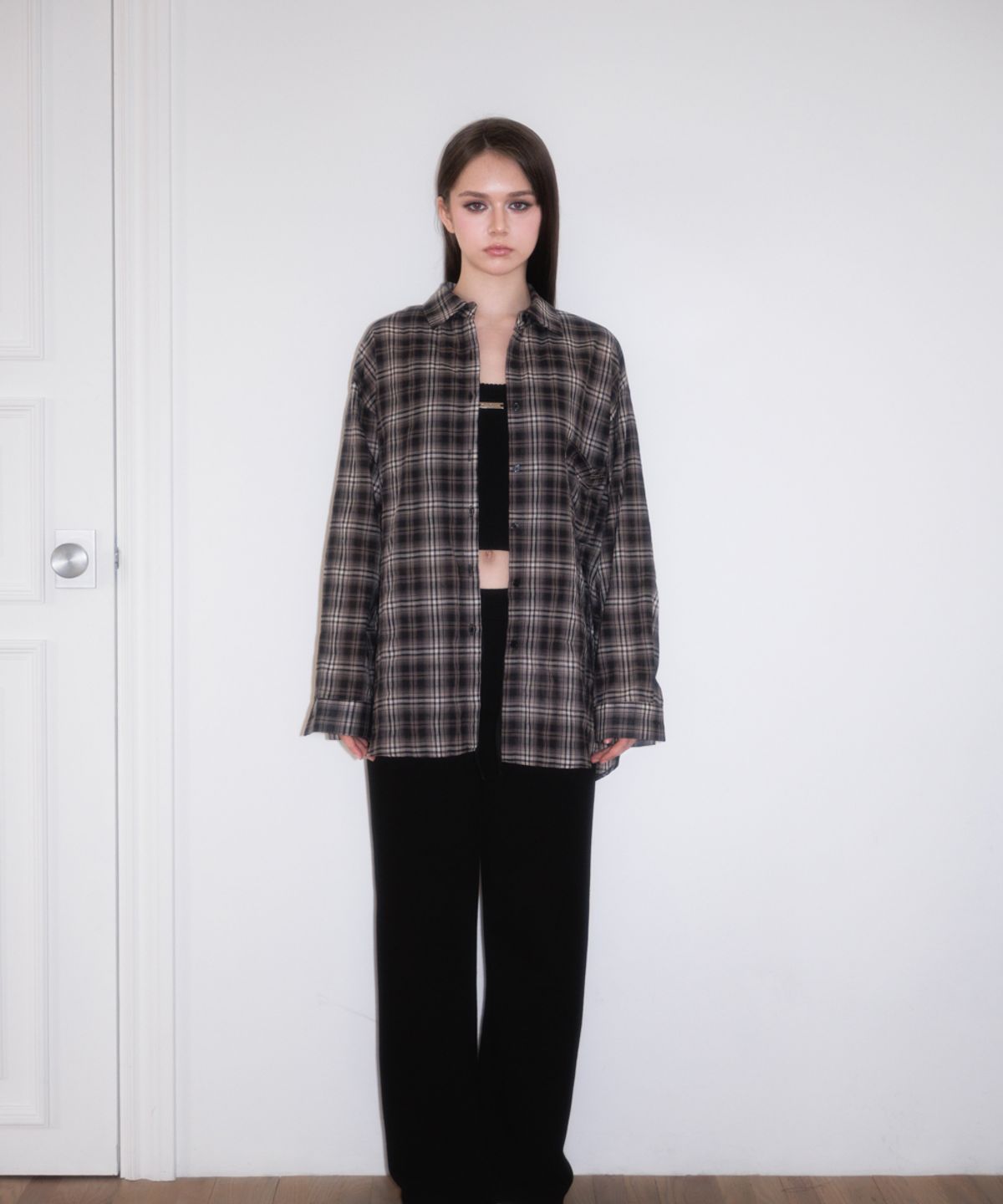 로제프란츠(ROSEFRANTZ) See-through Check Overfit Shirt [Black]