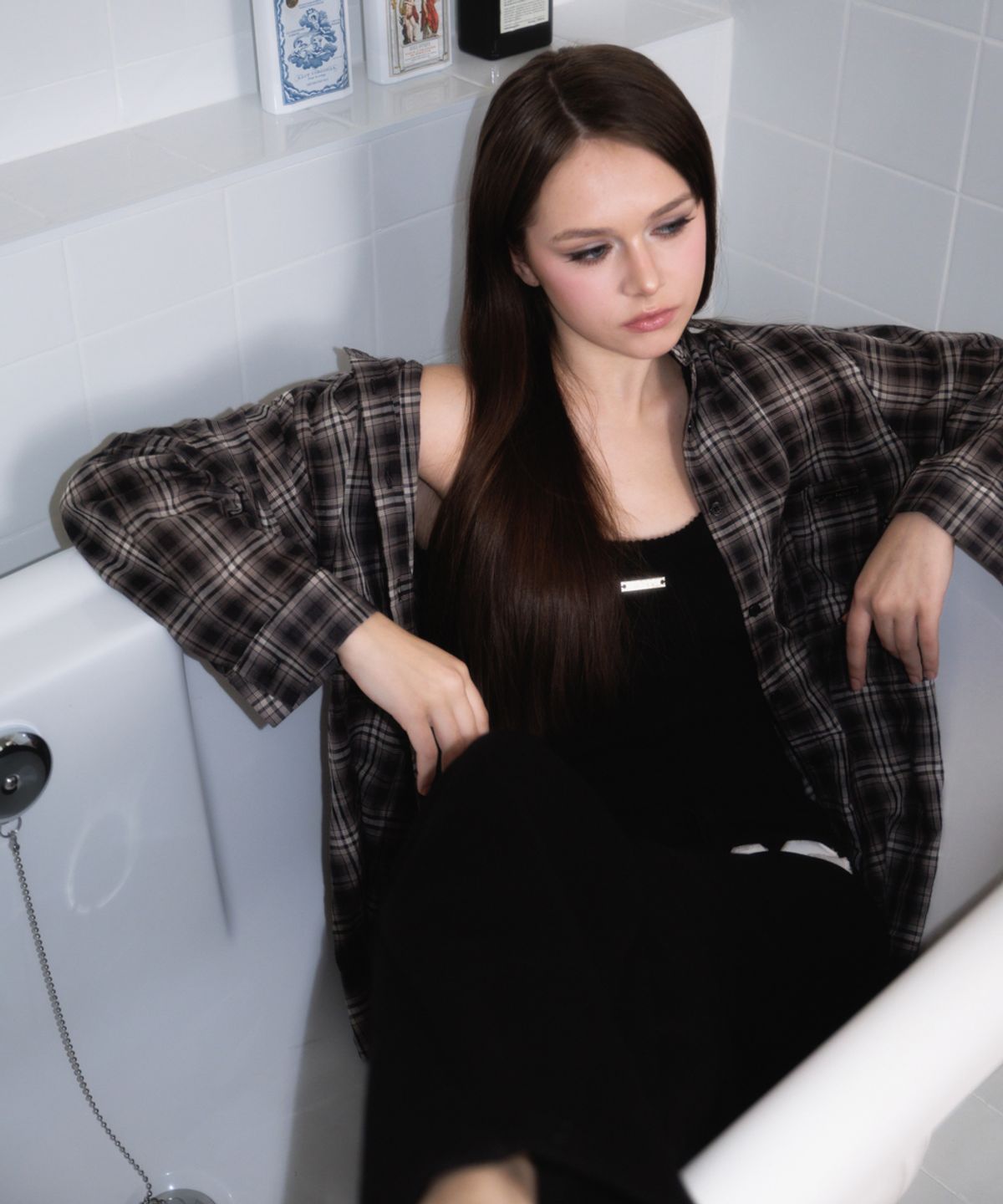 로제프란츠(ROSEFRANTZ) See-through Check Overfit Shirt [Black]