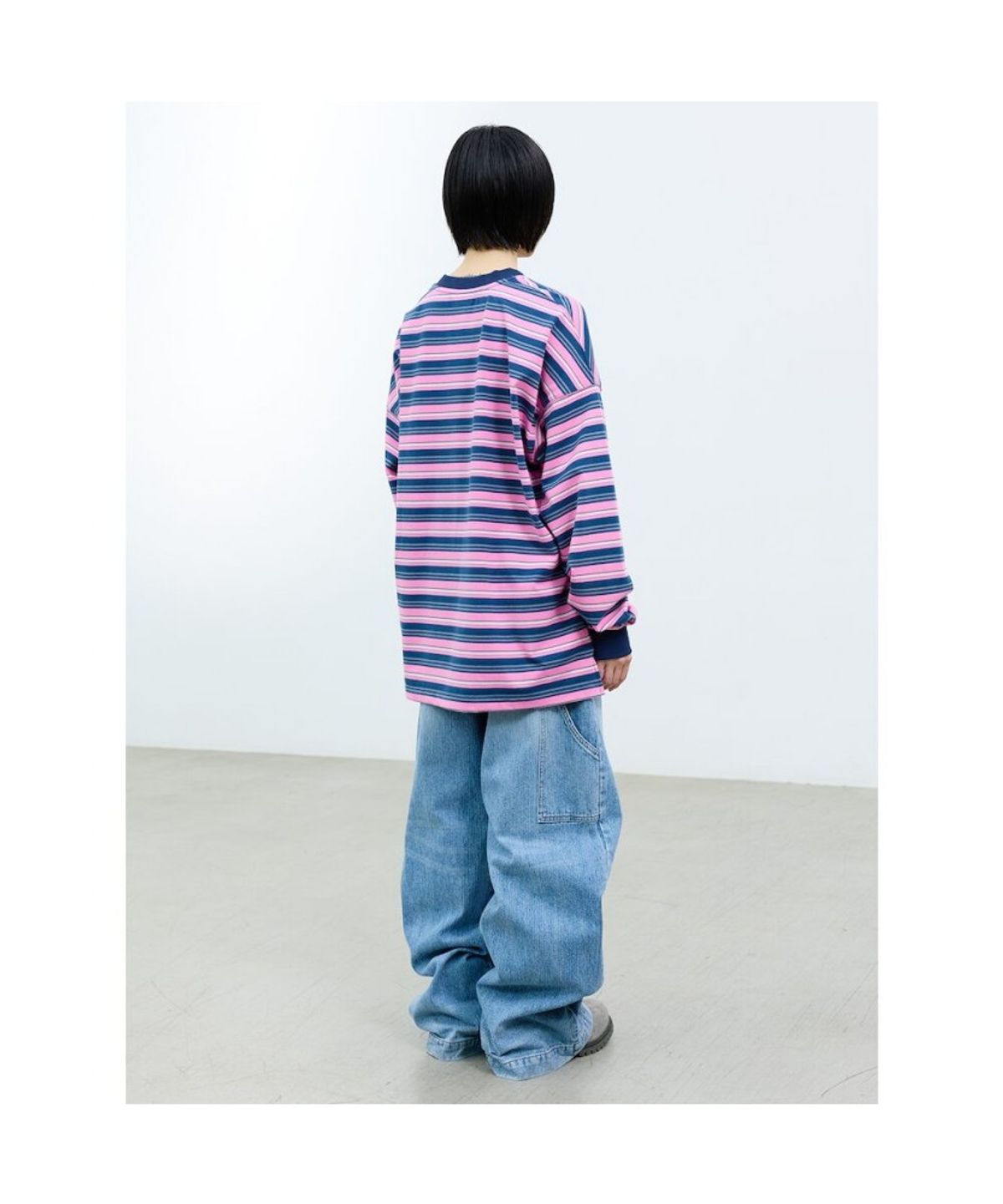 샌드 사운드(SAND SOUND) (UNISEX) 무릎 절개 스티치 세미와이드 데님팬츠  라이트 블루