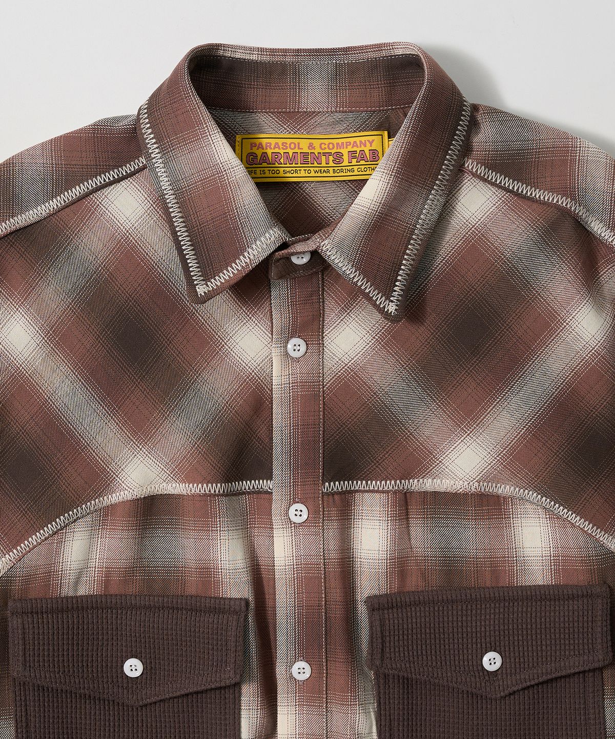 가먼츠팹(GARMENTS FAB) Zig-Zag Stitch Check shirts (BROWN)