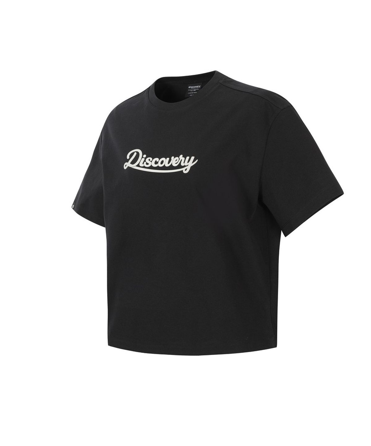 디스커버리 익스페디션(DISCOVERY EXPEDITION) 여성 레터링 세미오버핏 반팔티셔츠 (BLACK)