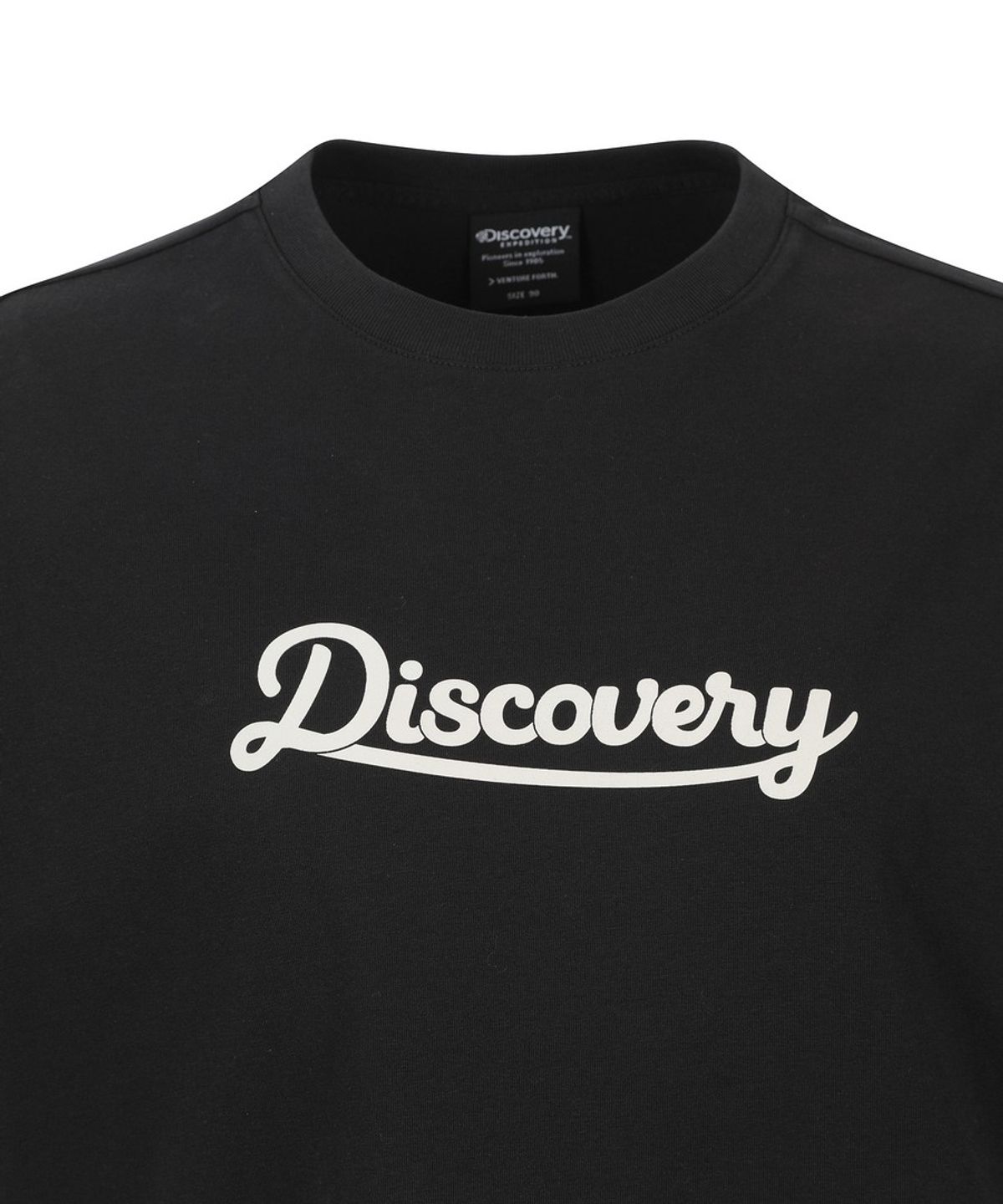 디스커버리 익스페디션(DISCOVERY EXPEDITION) 여성 레터링 세미오버핏 반팔티셔츠 (BLACK)