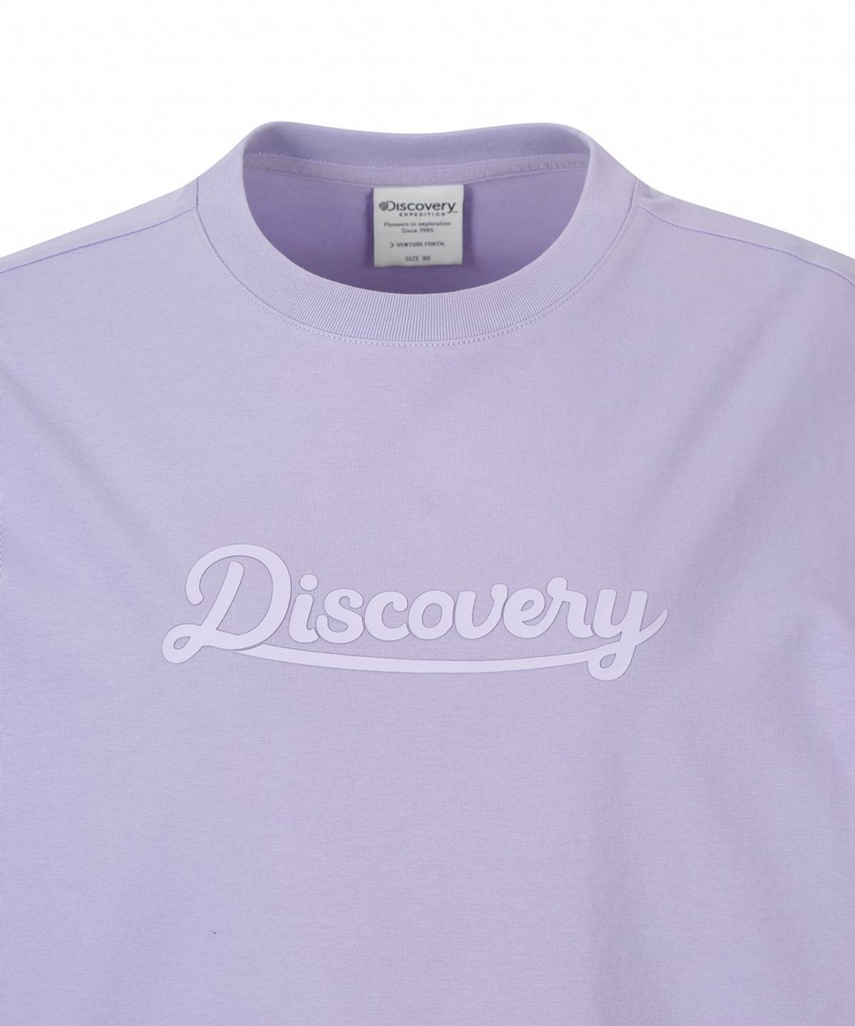 디스커버리 익스페디션(DISCOVERY EXPEDITION) 여성 레터링 세미오버핏 반팔티셔츠 (L.VIOLET)