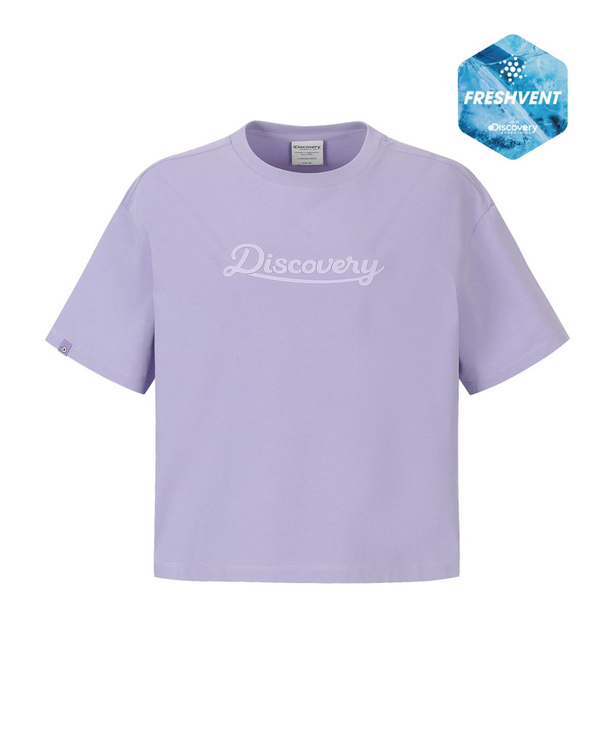 디스커버리 익스페디션(DISCOVERY EXPEDITION) 여성 레터링 세미오버핏 반팔티셔츠 (L.VIOLET)