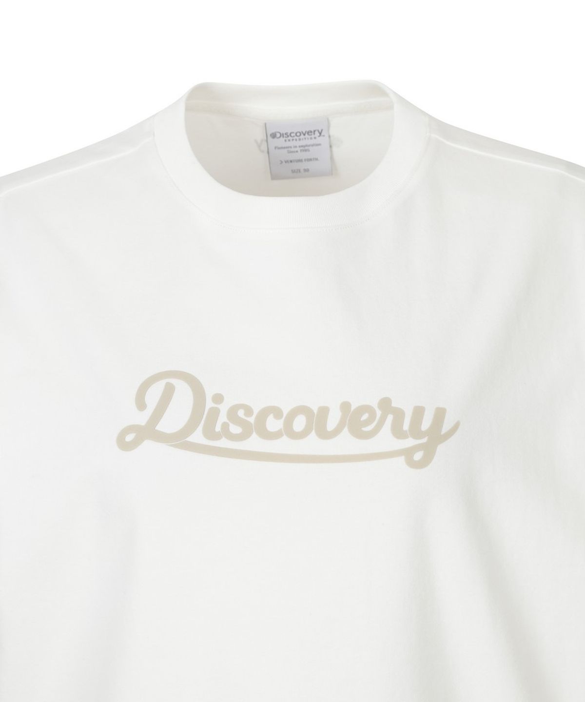 디스커버리 익스페디션(DISCOVERY EXPEDITION) 여성 레터링 세미오버핏 반팔티셔츠 (WHITE)