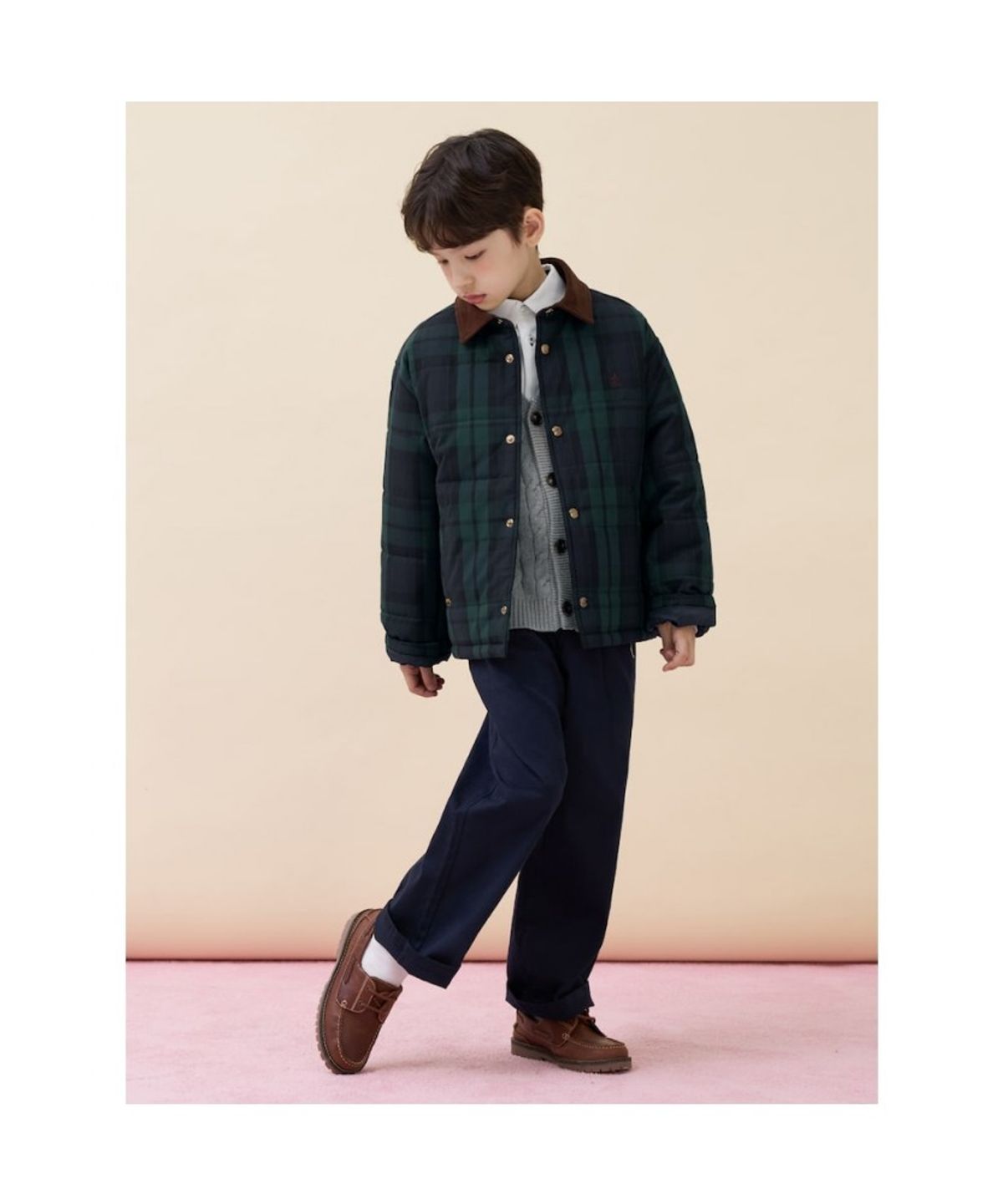 빈폴 키즈(BEANPOLE KIDS) 클래식 체크 패딩 점퍼  그린 (BI6138U03M)