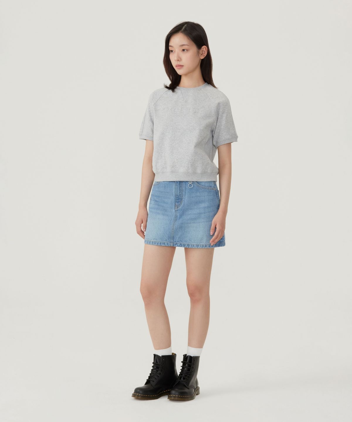 커버낫 우먼(COVERNAT WOMAN) 우먼 쿠퍼로고 하프 맨투맨 멜란지 그레이