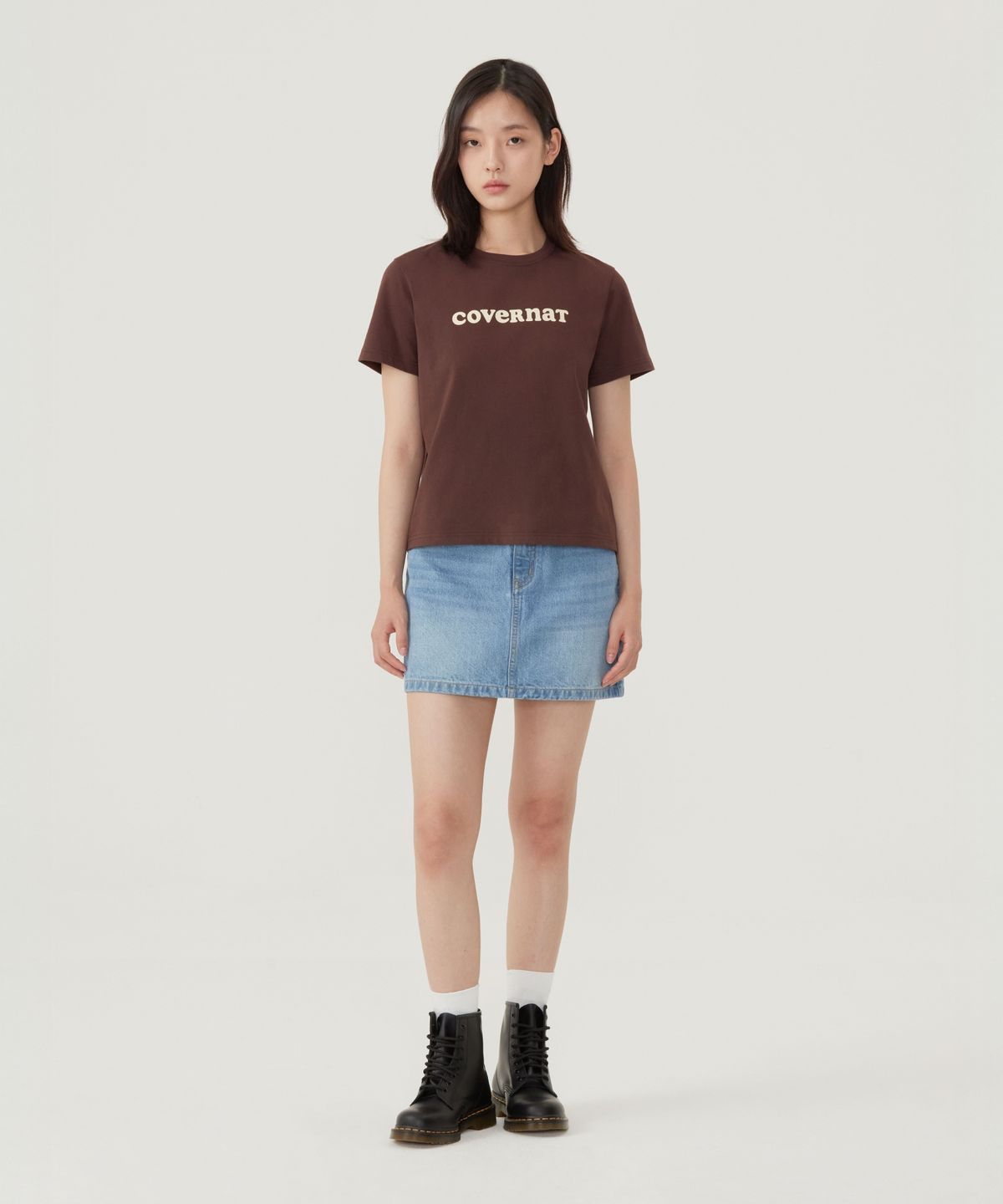 커버낫 우먼(COVERNAT WOMAN) 우먼 쿨코튼 쿠퍼로고 티셔츠 헤더 그레이