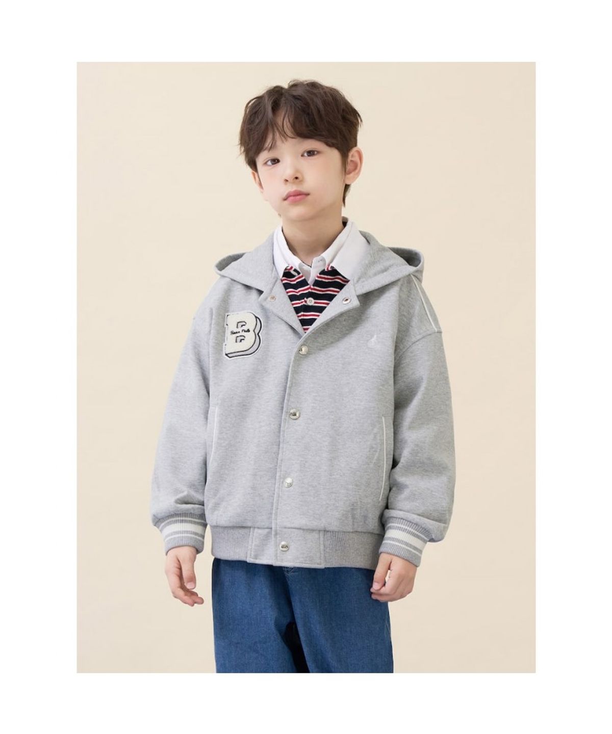 빈폴 키즈(BEANPOLE KIDS) 바서티 후드 점퍼  그레이 (BI6141U013)