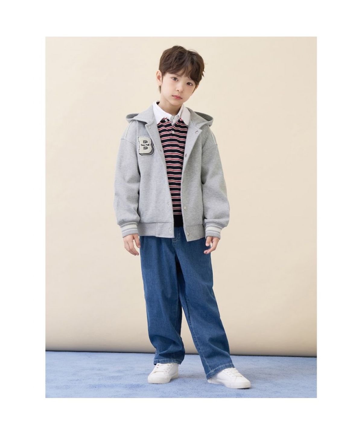 빈폴 키즈(BEANPOLE KIDS) 바서티 후드 점퍼  그레이 (BI6141U013)