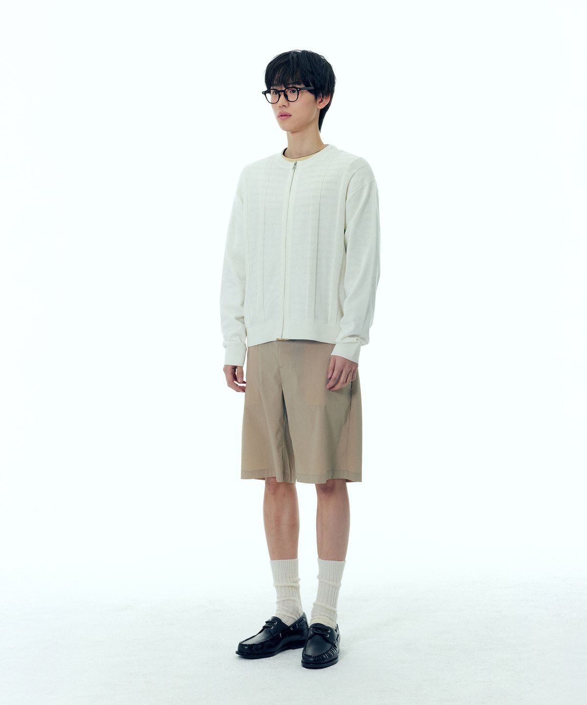 플랙(PLAC) 라인 집업 가디건 아이보리