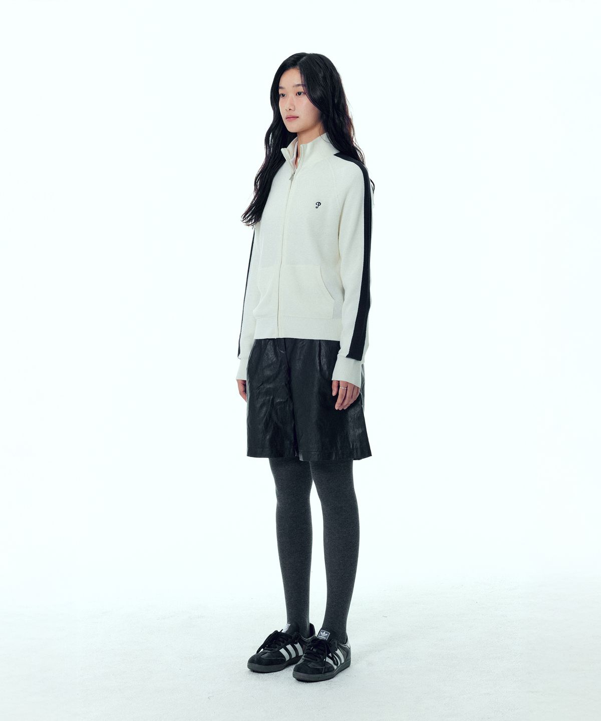 플랙 우먼(PLAC WOMEN) 배색 포인트 니트 집업 아이보리