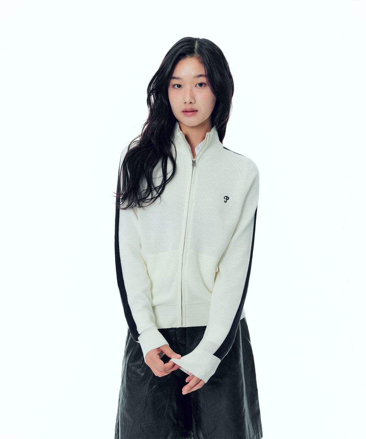 플랙 우먼(PLAC WOMEN) 배색 포인트 니트 집업 아이보리