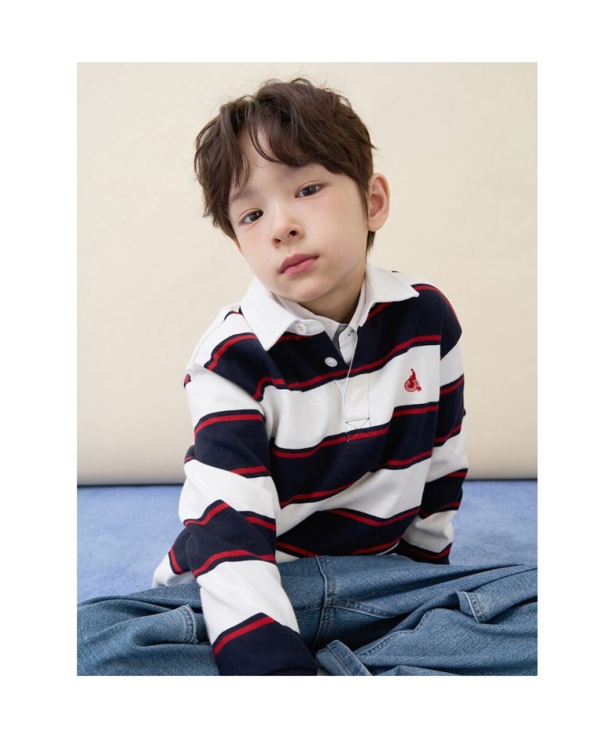 빈폴 키즈(BEANPOLE KIDS) 럭비 스트라이프 긴소매 티셔츠  네이비 (BI6141U02R)