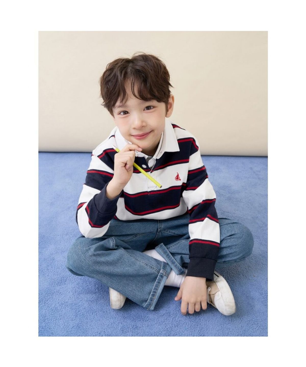 빈폴 키즈(BEANPOLE KIDS) 럭비 스트라이프 긴소매 티셔츠  네이비 (BI6141U02R)