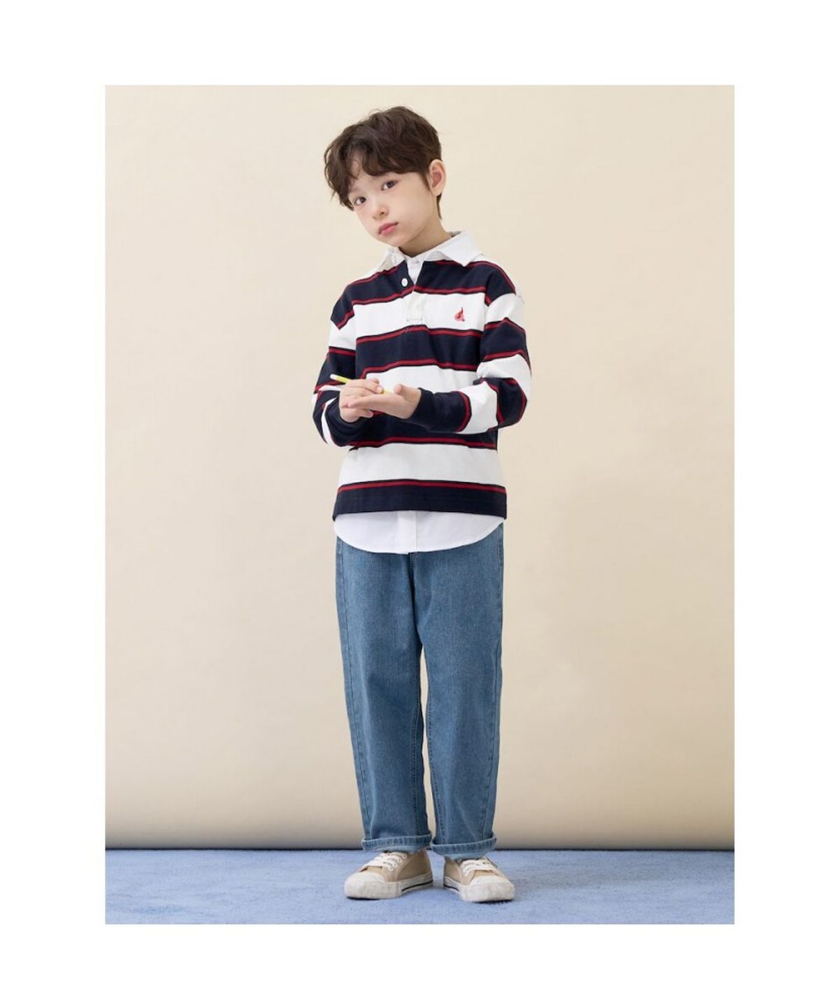 빈폴 키즈(BEANPOLE KIDS) 럭비 스트라이프 긴소매 티셔츠  네이비 (BI6141U02R)
