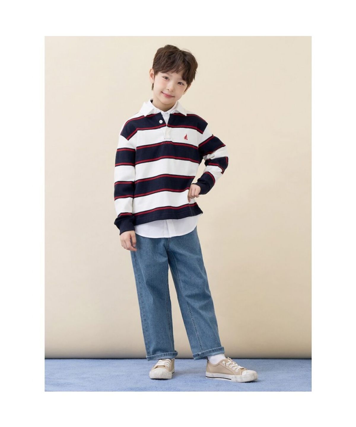 빈폴 키즈(BEANPOLE KIDS) 럭비 스트라이프 긴소매 티셔츠  네이비 (BI6141U02R)