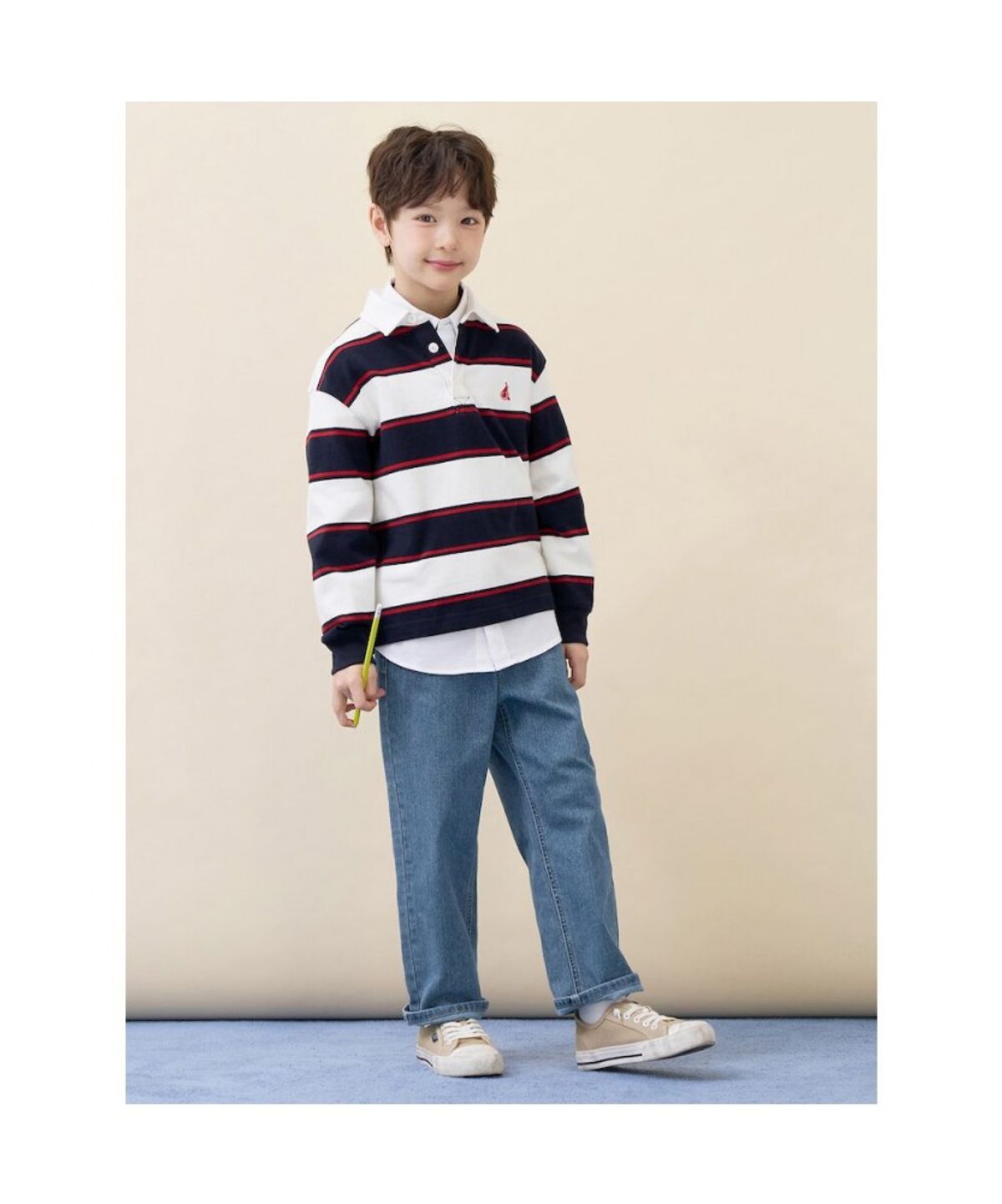 빈폴 키즈(BEANPOLE KIDS) 럭비 스트라이프 긴소매 티셔츠  네이비 (BI6141U02R)
