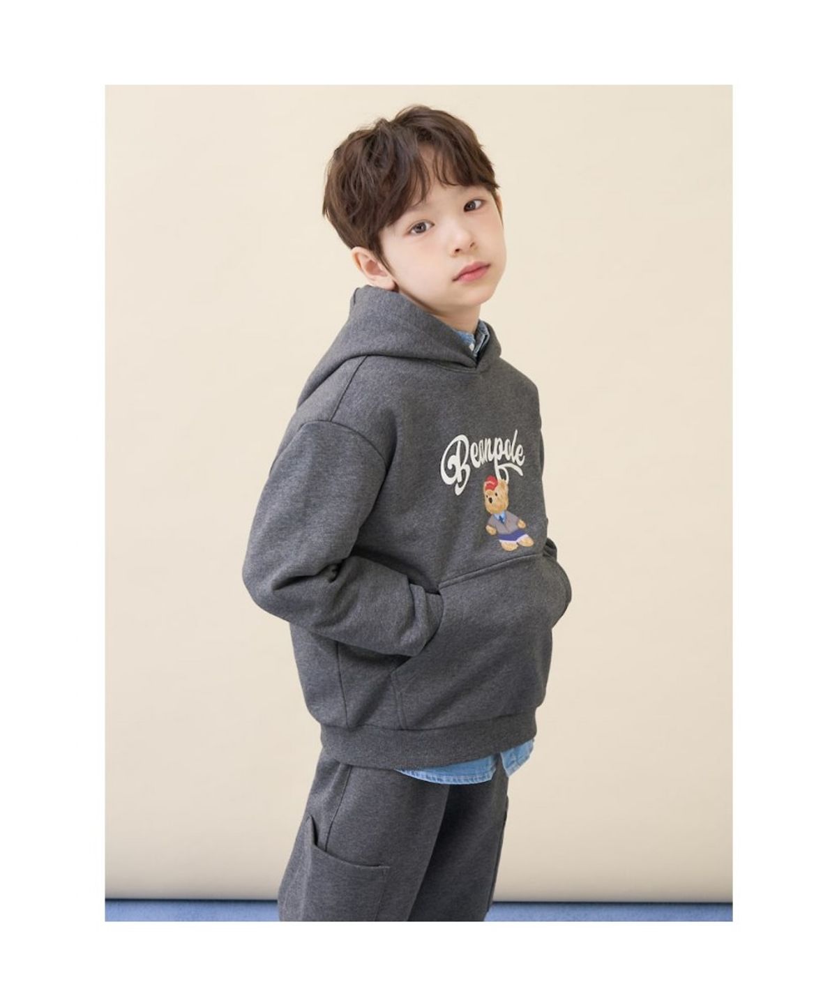 빈폴 키즈(BEANPOLE KIDS) 곰돌이 후드 스웨트 셔츠  애쉬 (BI6141U104)