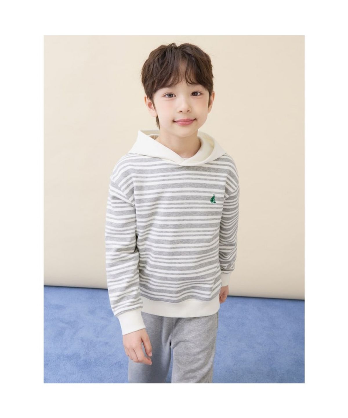 빈폴 키즈(BEANPOLE KIDS) 스트라이프 후드 스웨트 셔츠 상하세트  그레이 (BI6141U123)