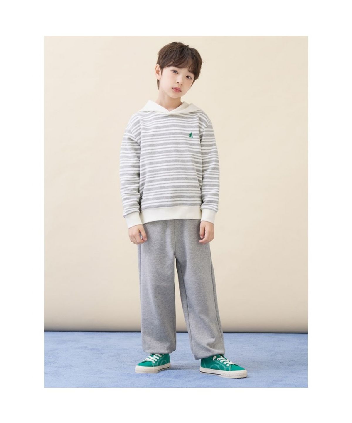 빈폴 키즈(BEANPOLE KIDS) 스트라이프 후드 스웨트 셔츠 상하세트  그레이 (BI6141U123)