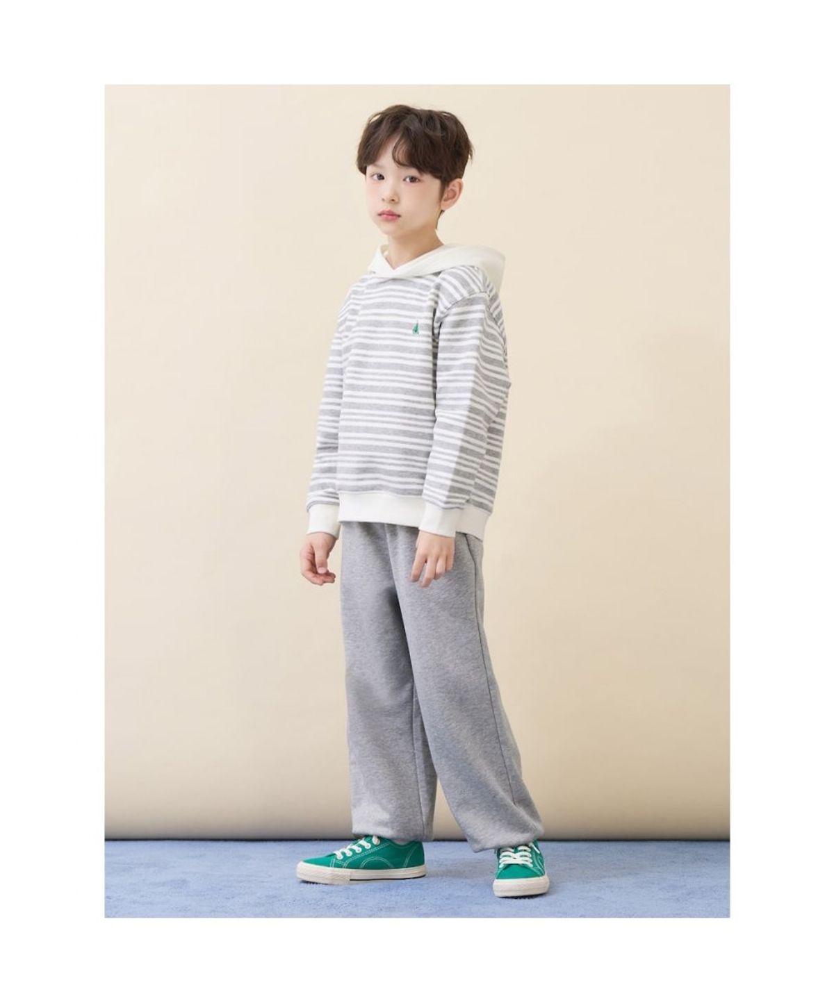 빈폴 키즈(BEANPOLE KIDS) 스트라이프 후드 스웨트 셔츠 상하세트  그레이 (BI6141U123)