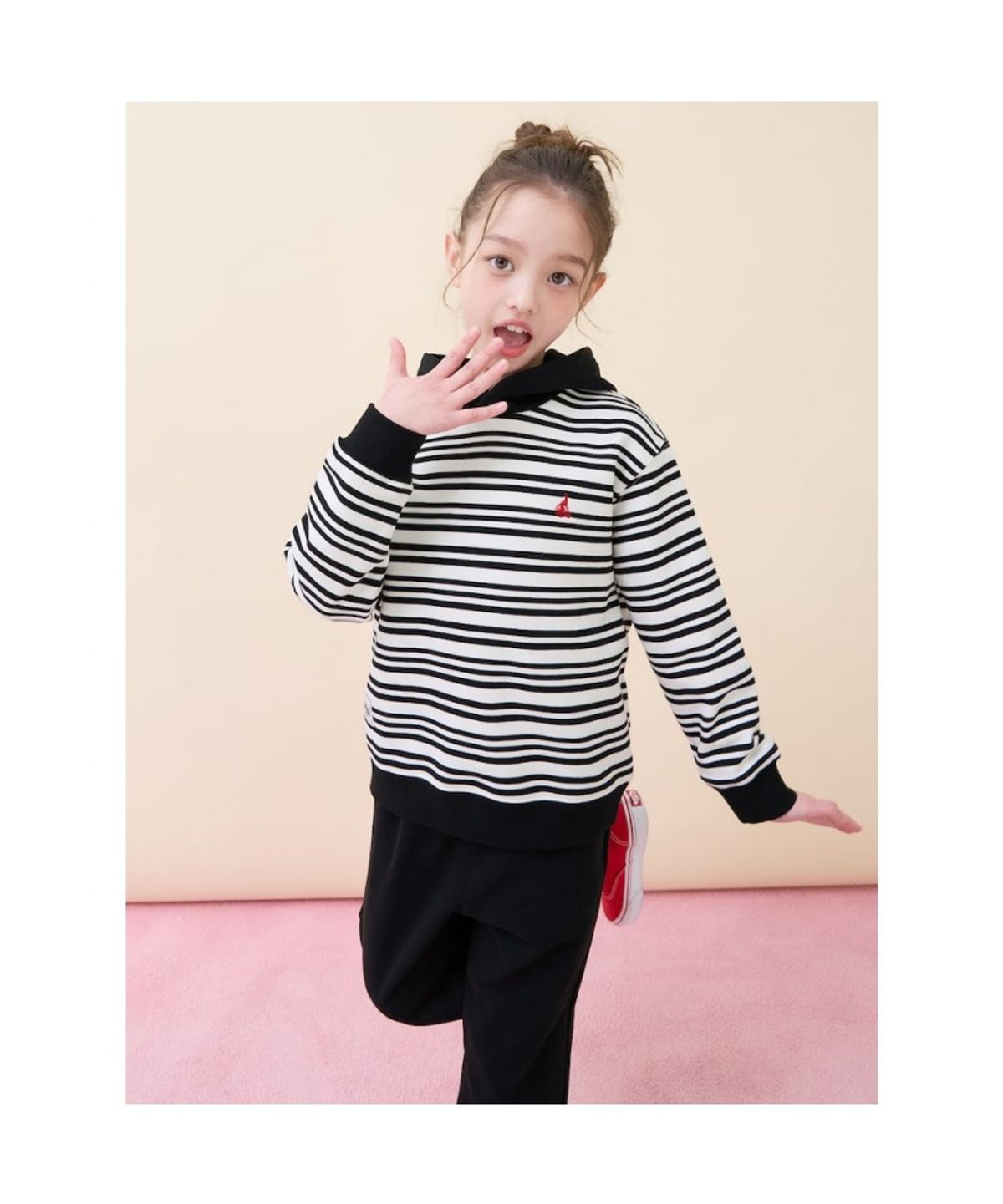 빈폴 키즈(BEANPOLE KIDS) 스트라이프 후드 스웨트 셔츠 상하세트  블랙 (BI6141U125)