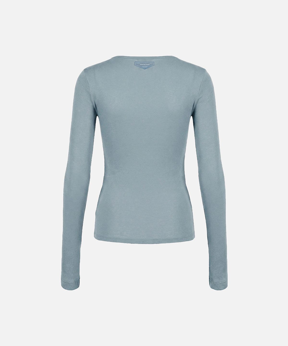 배드블러드(BADBLOOD) BS Cotton Jersey Fitted Henley Neck Long Sleeve T-Shirt - Light Blue