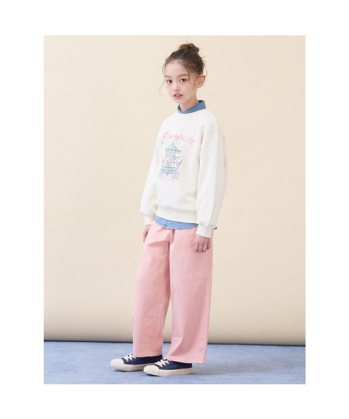 빈폴 키즈(BEANPOLE KIDS) 여아 핑크 세미 와이드 데님 팬츠  라이트 핑크 (BI6121G03Y)