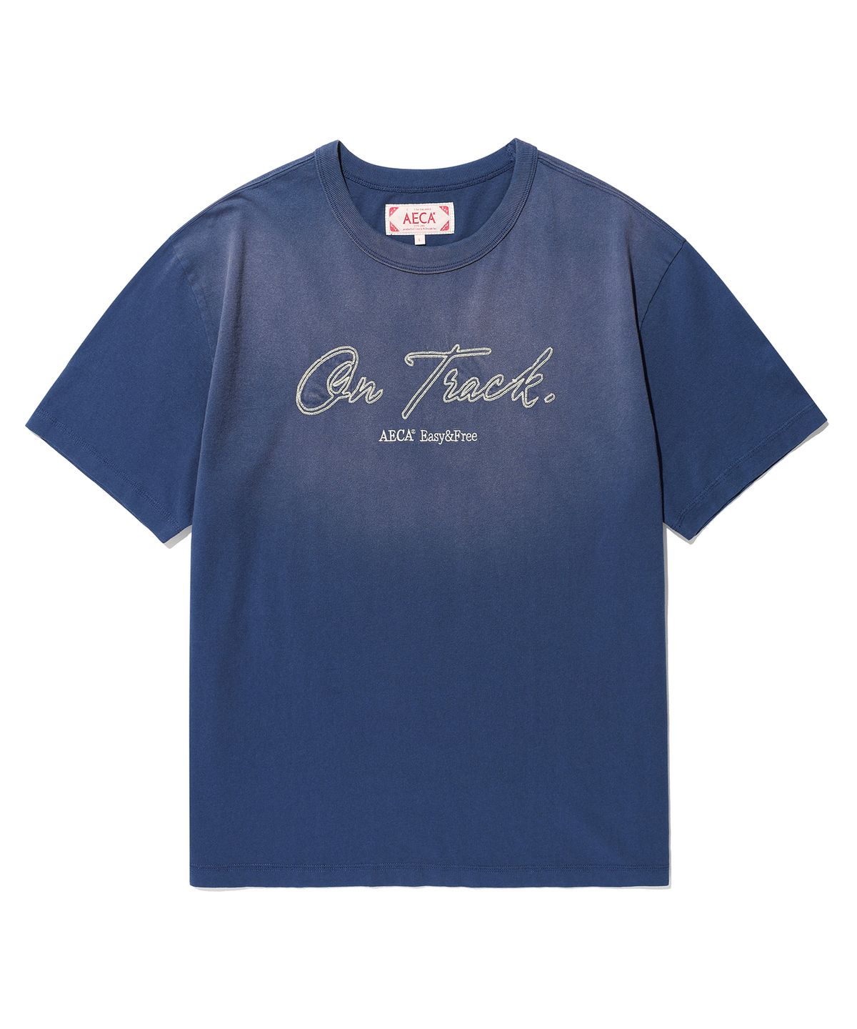 에이카화이트(AECA) ON TRACK EMBROIDERY WASHED HALF SLEEVE TEE-DARK BLUE