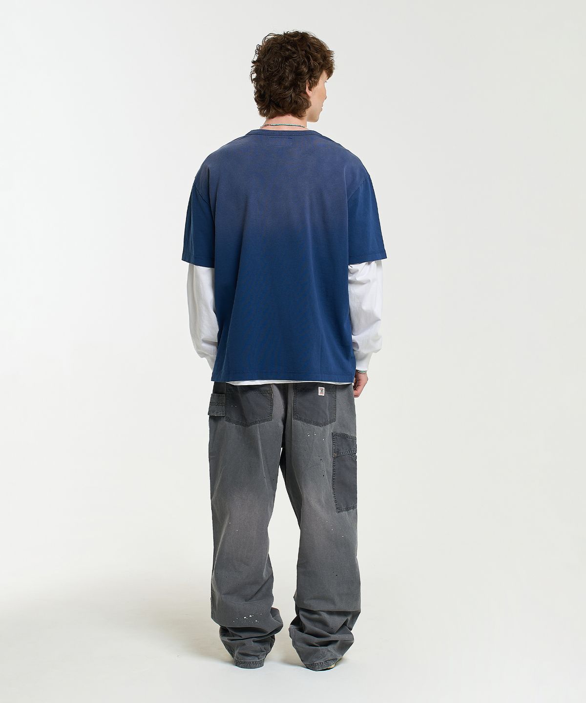에이카화이트(AECA) ON TRACK EMBROIDERY WASHED HALF SLEEVE TEE-DARK BLUE