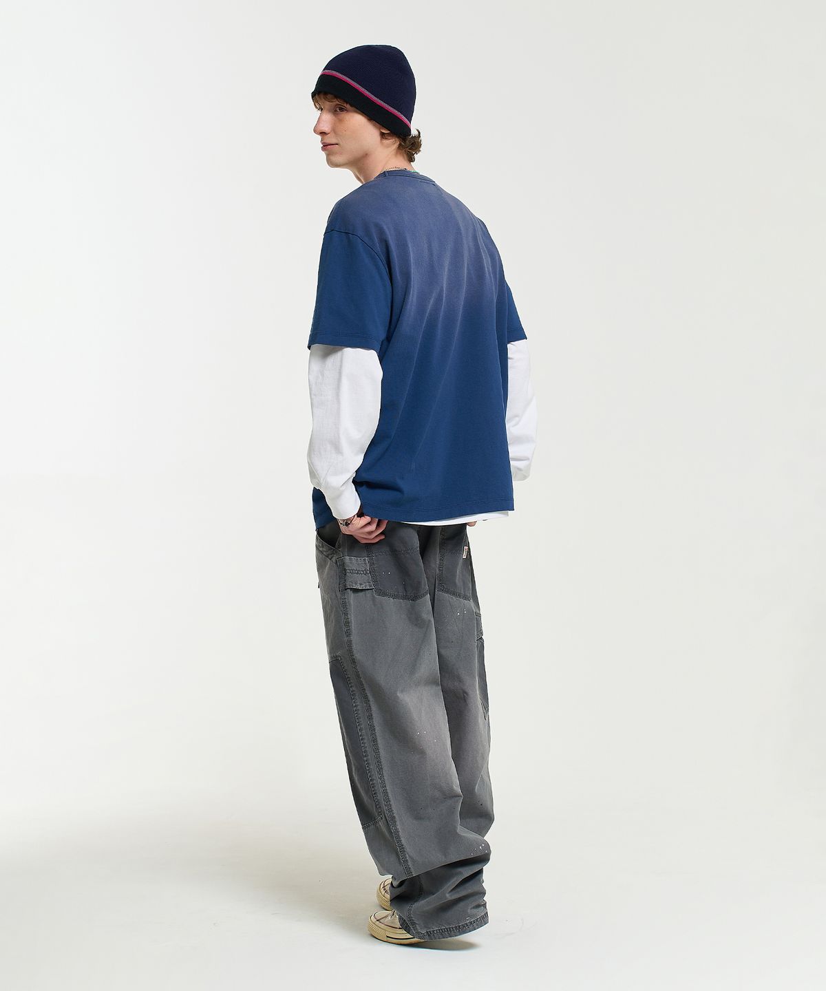 에이카화이트(AECA) ON TRACK EMBROIDERY WASHED HALF SLEEVE TEE-DARK BLUE