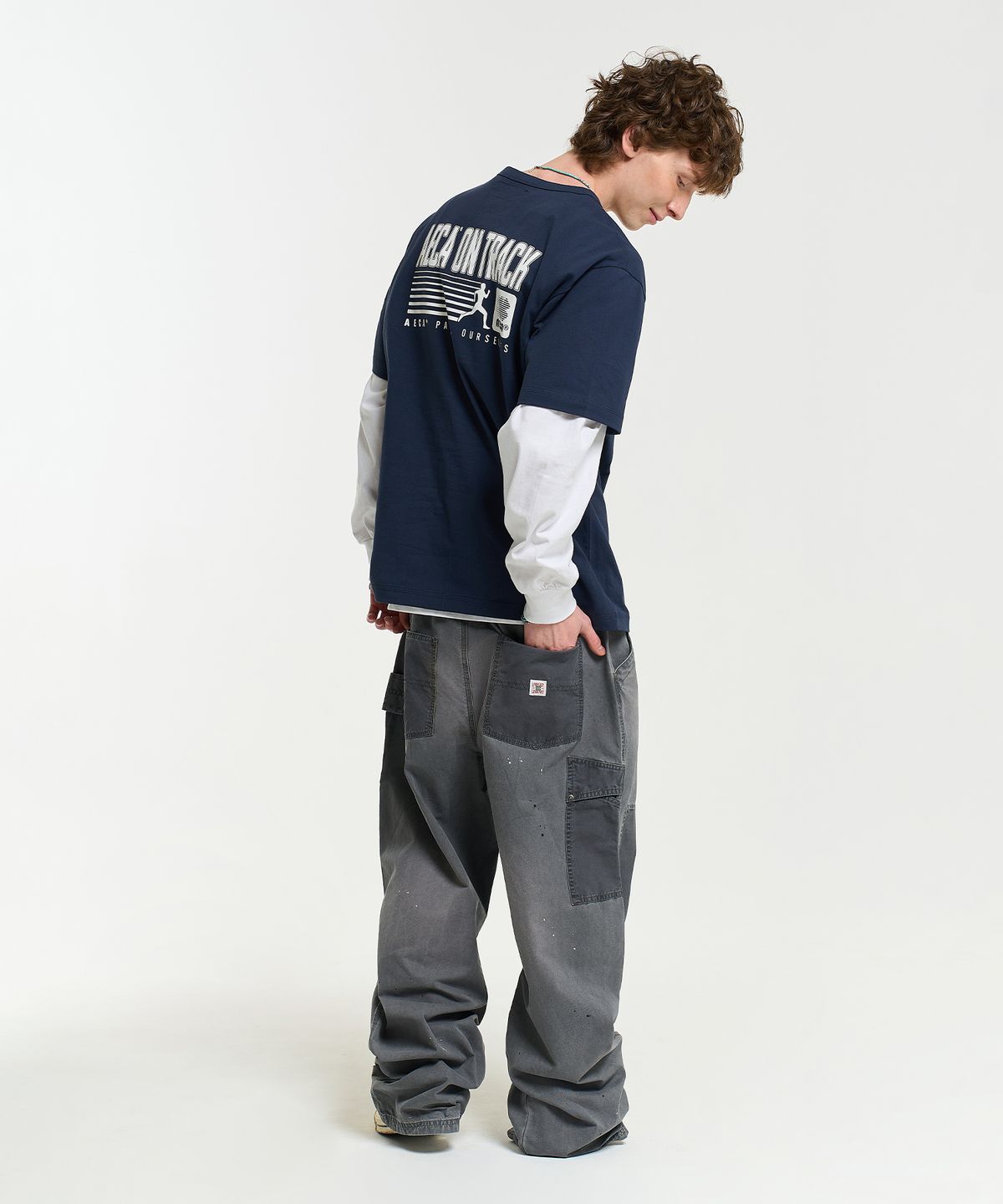 에이카화이트(AECA) AECA ON TRACK HALF SLEEVE TEE-NAVY