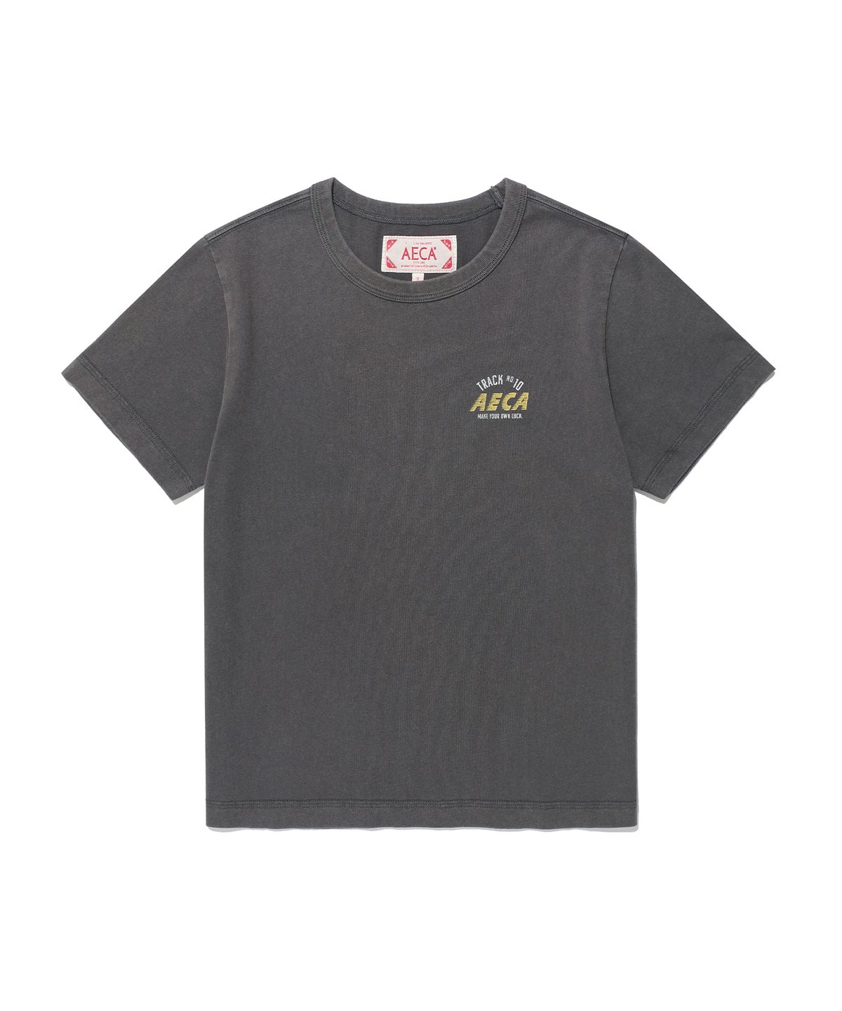 에이카화이트(AECA) (Woman) AECA TRACK NO.10 PART WASHED HALF SLEEVE TEE-CHARCOAL