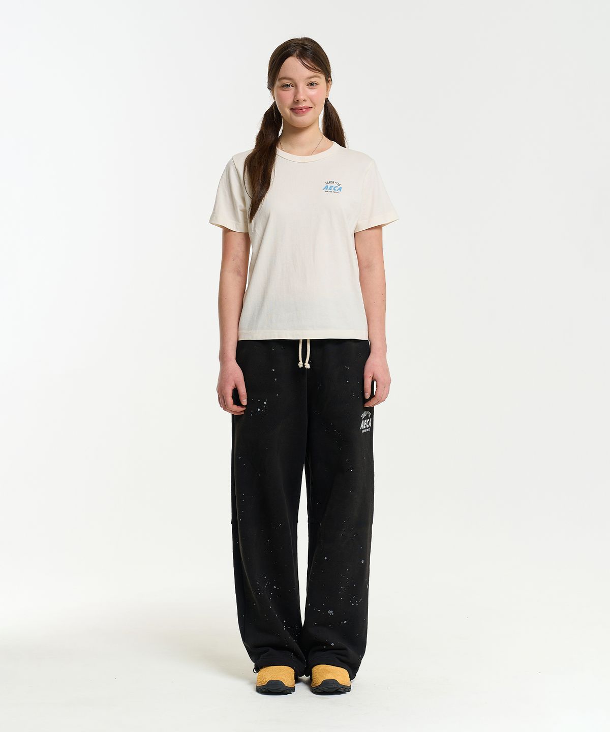 에이카화이트(AECA) (Woman) AECA TRACK NO.10 PART WASHED HALF SLEEVE TEE-ECRU