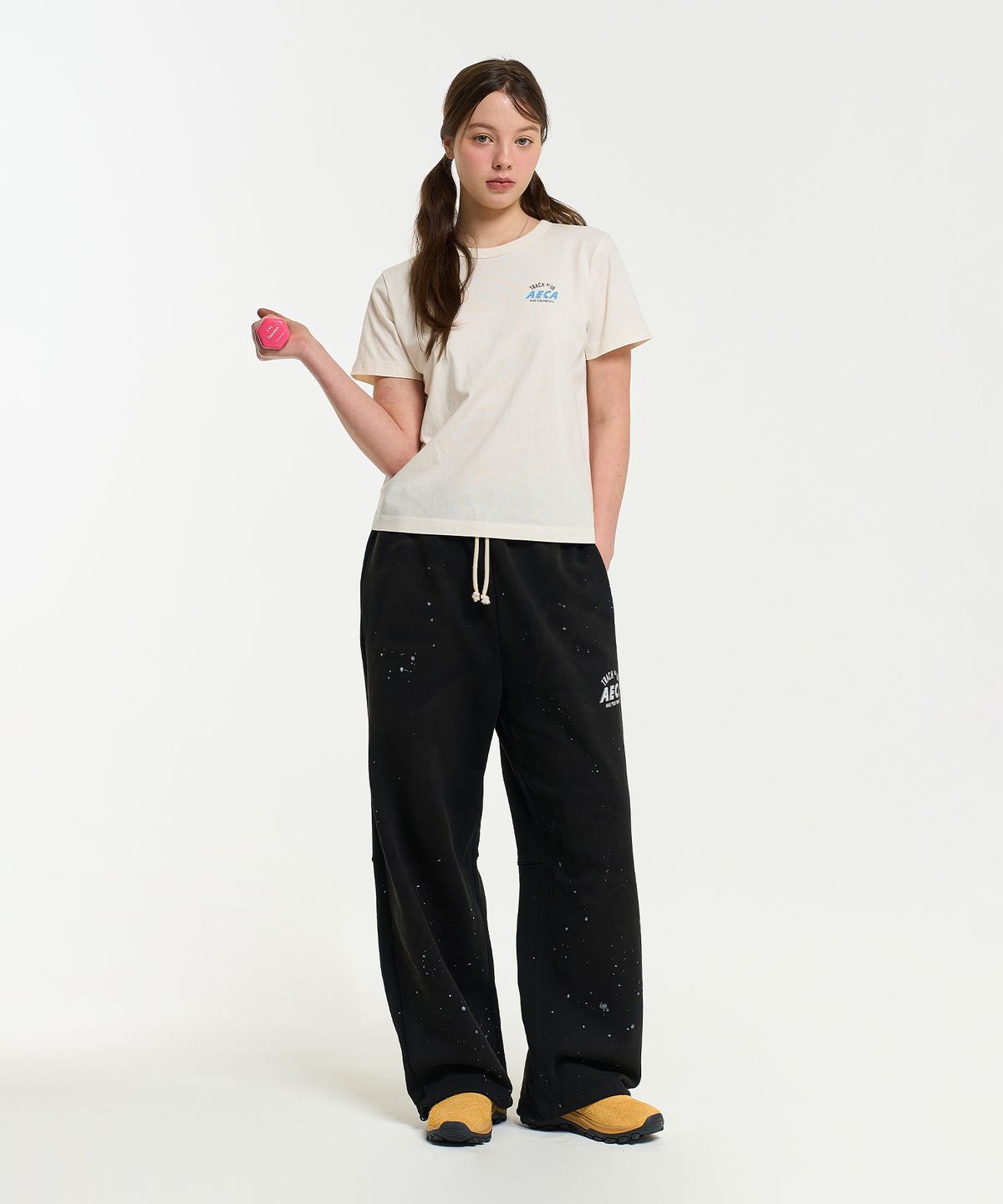 에이카화이트(AECA) (Woman) AECA TRACK NO.10 PART WASHED HALF SLEEVE TEE-ECRU
