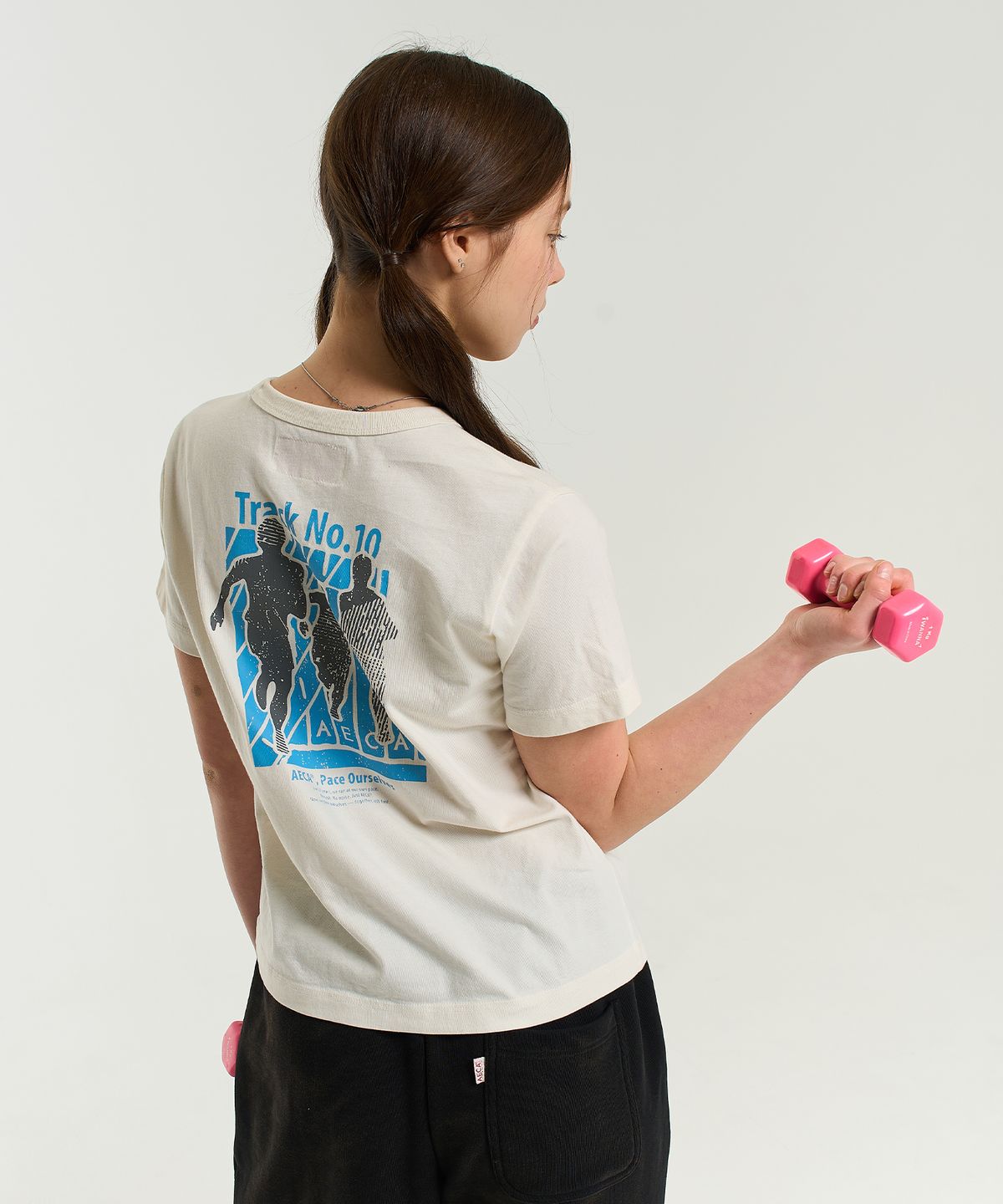 에이카화이트(AECA) (Woman) AECA TRACK NO.10 PART WASHED HALF SLEEVE TEE-ECRU