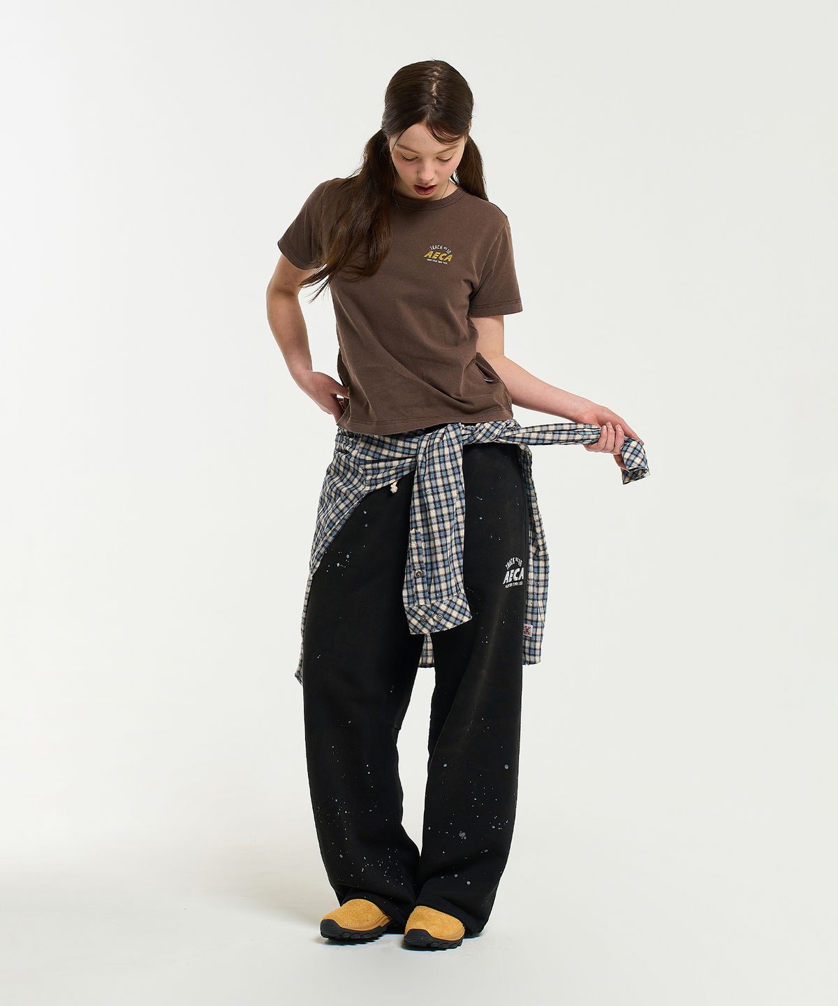 에이카화이트(AECA) (Woman) AECA TRACK NO.10 PART WASHED HALF SLEEVE TEE-BROWN