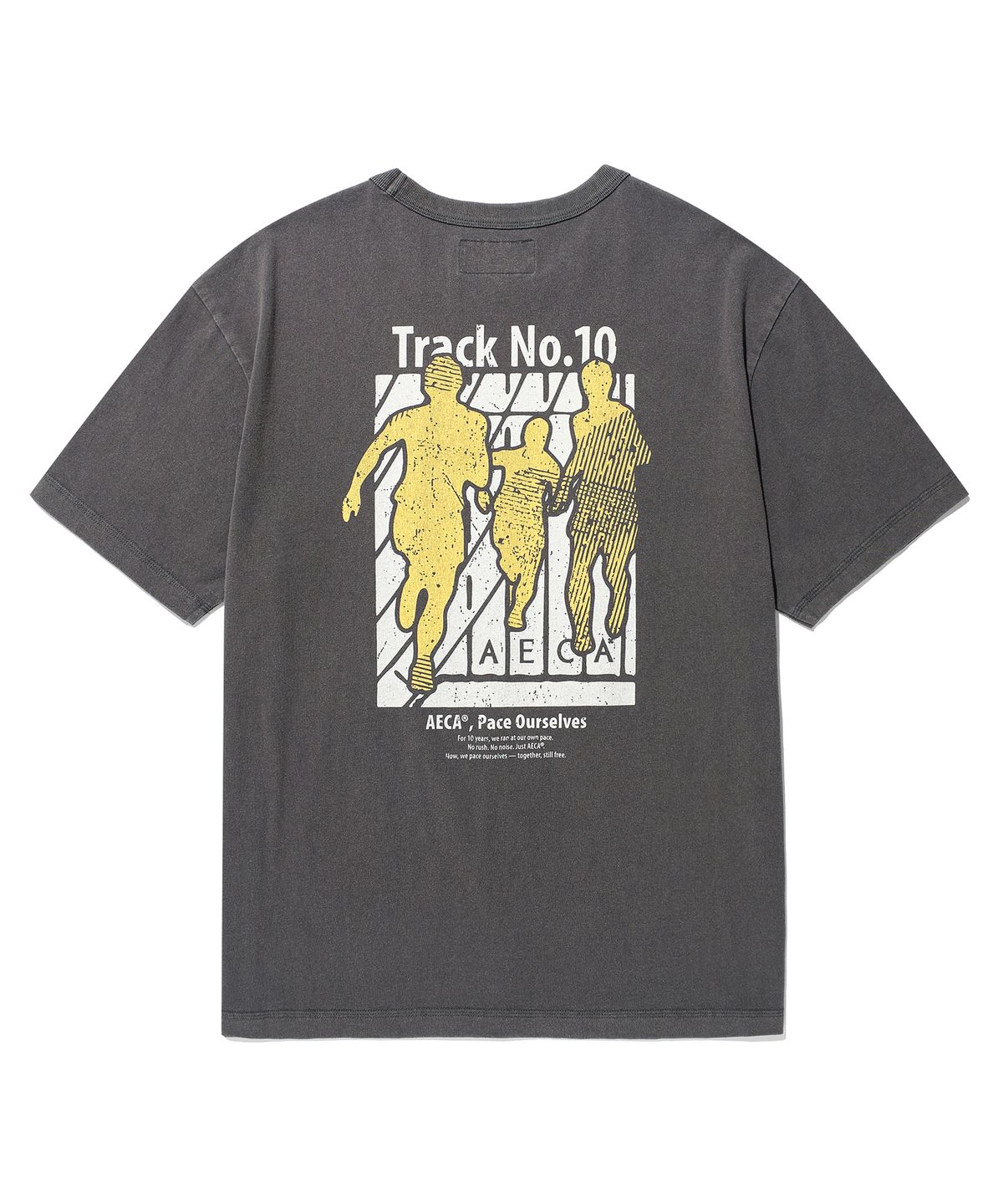 에이카화이트(AECA) AECA TRACK NO.10 PART WASHED HALF SLEEVE TEE-CHARCOAL
