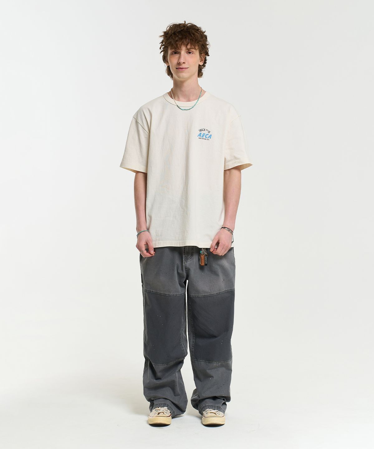 에이카화이트(AECA) AECA TRACK NO.10 PART WASHED HALF SLEEVE TEE-ECRU
