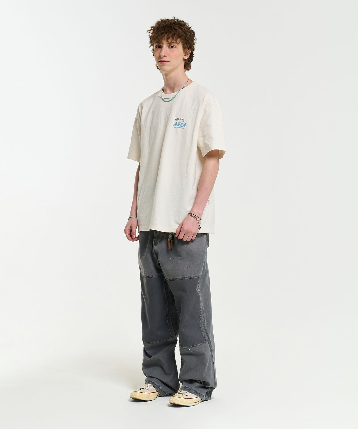 에이카화이트(AECA) AECA TRACK NO.10 PART WASHED HALF SLEEVE TEE-ECRU