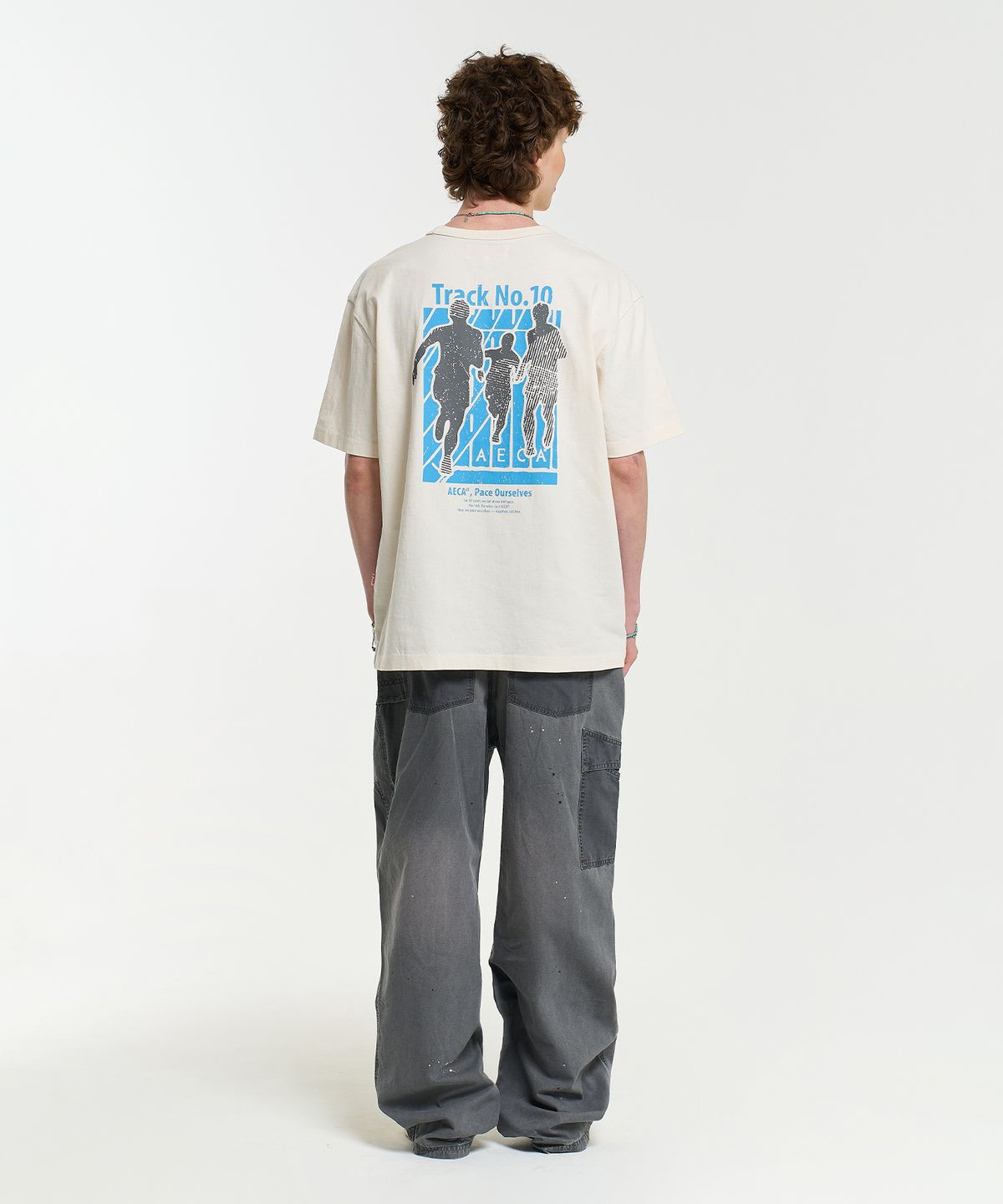 에이카화이트(AECA) AECA TRACK NO.10 PART WASHED HALF SLEEVE TEE-ECRU
