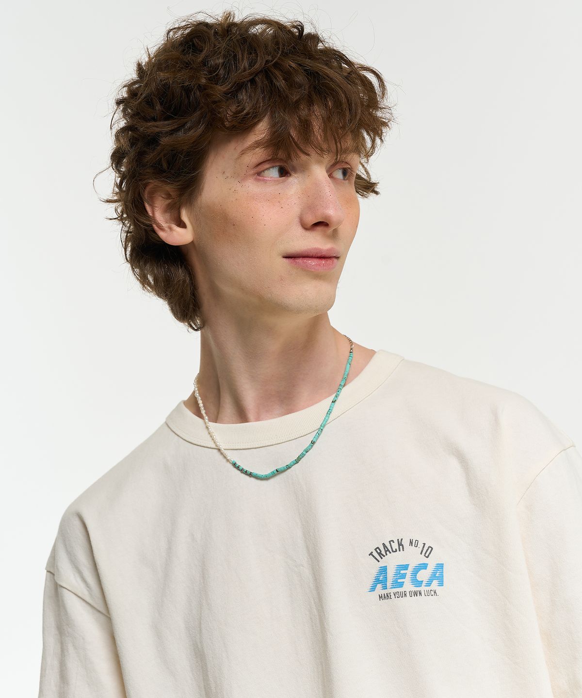 에이카화이트(AECA) AECA TRACK NO.10 PART WASHED HALF SLEEVE TEE-ECRU