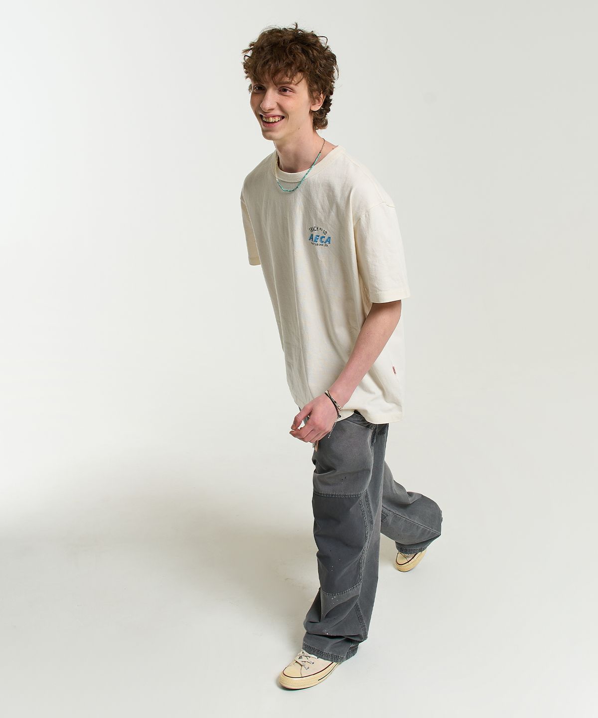 에이카화이트(AECA) AECA TRACK NO.10 PART WASHED HALF SLEEVE TEE-ECRU