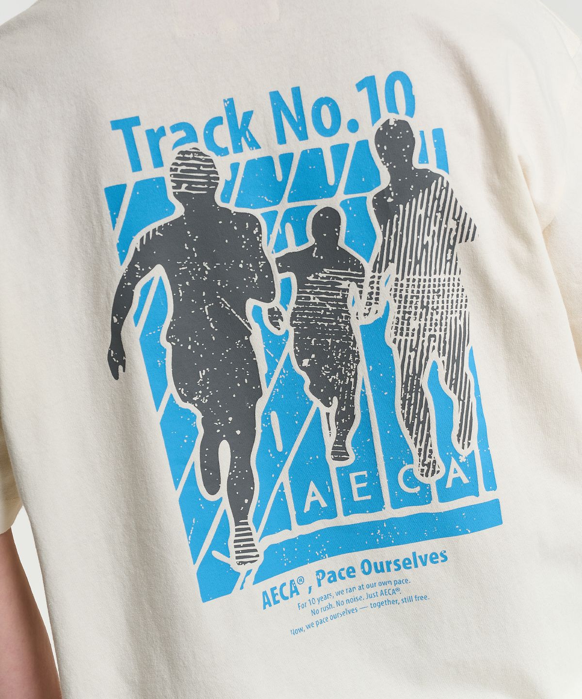 에이카화이트(AECA) AECA TRACK NO.10 PART WASHED HALF SLEEVE TEE-ECRU